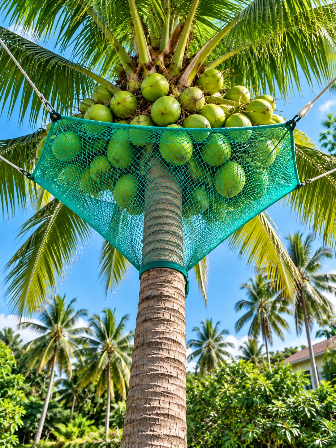Coconut tree safety net installation